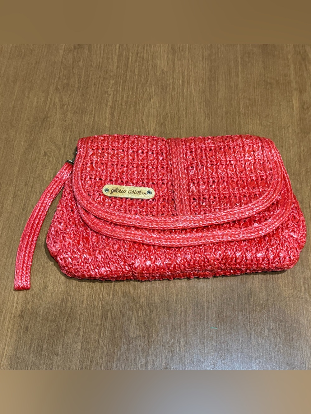 Gloria Astor Red Woven Wristlet Clutch